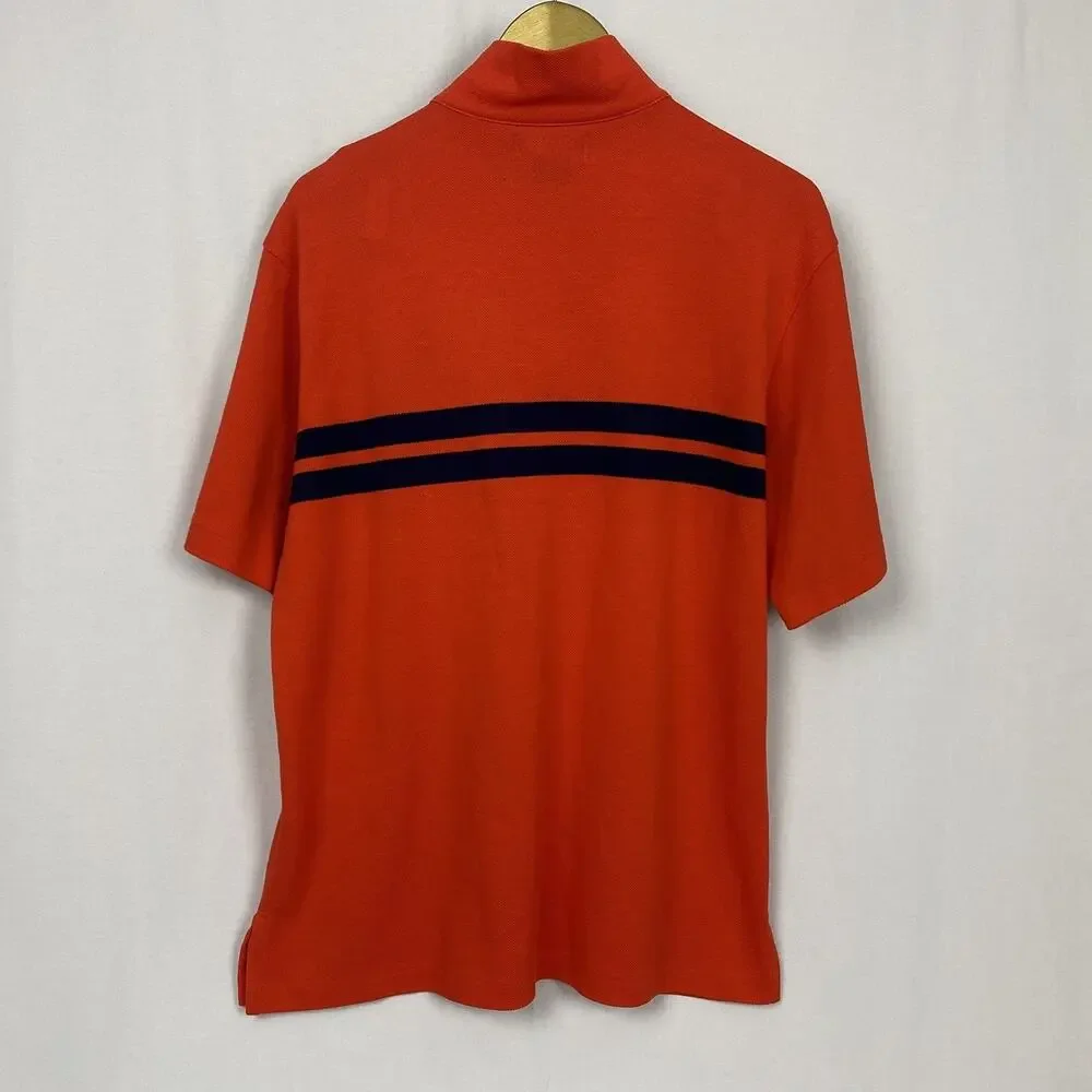 Polo Ralph Lauren Polo Shirt Mens Large Big Pony Quarter Zip Stripe Rugby Orange